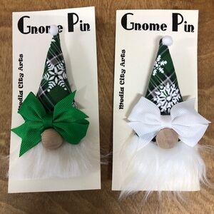 Green Snowflakes Gnome Pin Brooch Handmade Gift Guide Bow Magnetic Christmas